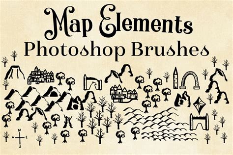 Map Elements Photoshop Brushes - Cartography Brushes