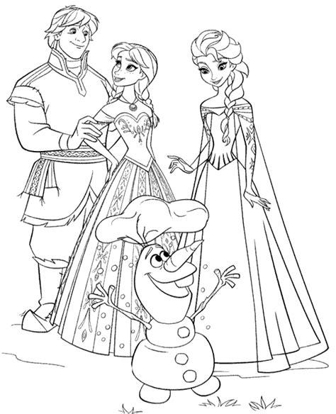 Frozen movie characters spending time together coloring page