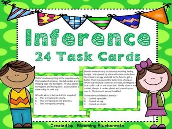 Inference Task Cards by Blooming Bluebonnets | Teachers Pay Teachers