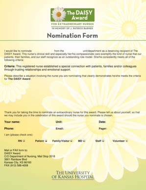 Daisy Award Nomination Form - Fill Online, Printable, Fillable, Blank | pdfFiller