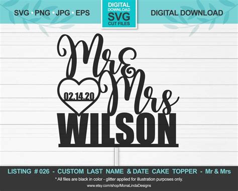 CUSTOM Mr And Mrs Cake Topper SVG, Cake Topper Wedding, Wedding Cake Sign, Svg,jpg,png,eps ...