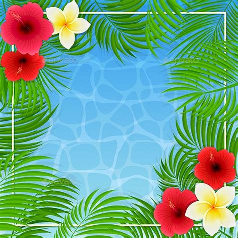 Hawaiian Flowers and Palm Leaves on Water Background | Hawaiian flowers, Hawaiian background ...