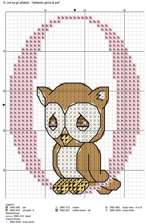 Alfabeto gloria & pat: O = owl | Cross stitch alphabet, Cross stitch fonts, Cross stitch letters
