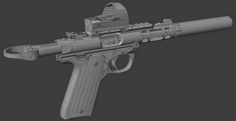 [WIP] Ruger Mark IV Lite + Suppressor and Reflex Sight — polycount