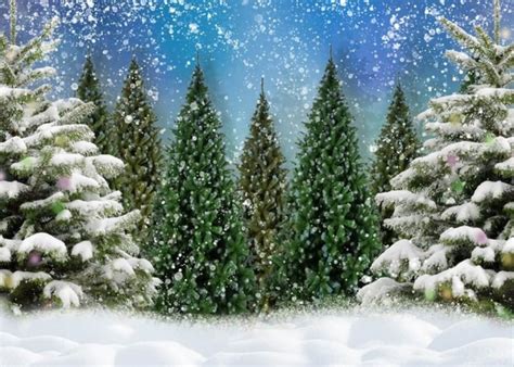 Snow Covered Christmas Tree Backdrop Stage Studio Party Background