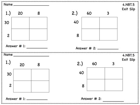 Multiplication Exit Slips | Area model multiplication, Area models, Educational worksheets