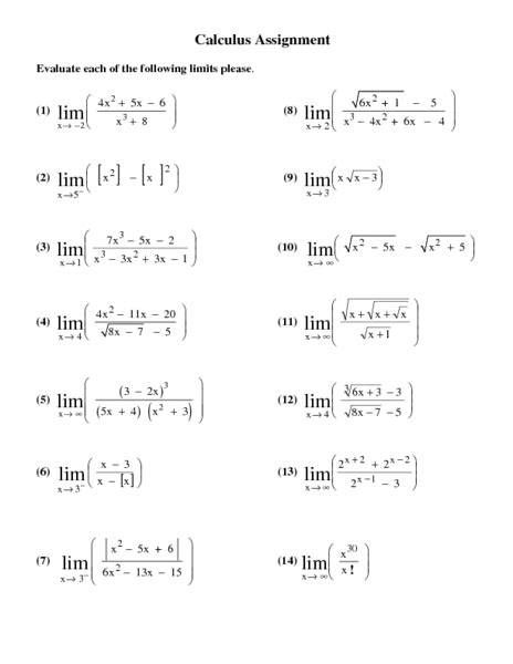 Printables Calculus Worksheet Tempojs Thousands Of Printable Activities ...