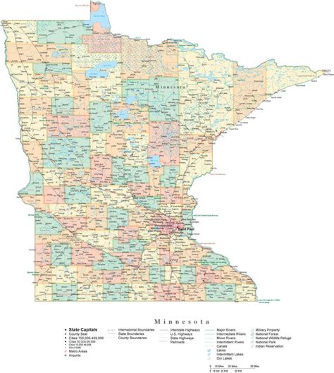 State Map of Minnesota in Adobe Illustrator vector format. Detailed ...