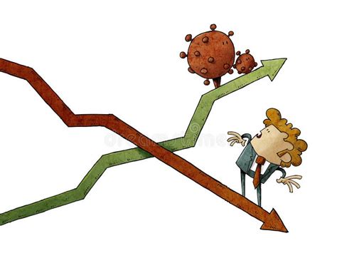 Financial Graph, Where a Cartoon of the Coronavirus Rises while a ...