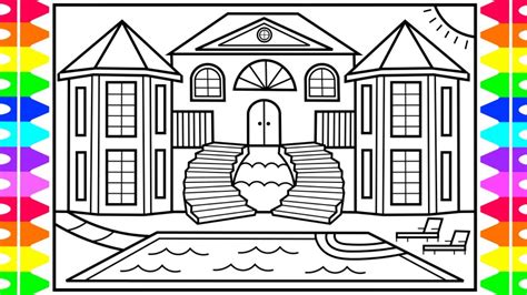 How to Draw a Mansion for Kids 💚💙💜Mansion Drawing for Kids | Mansion Coloring Pages for Kids ...