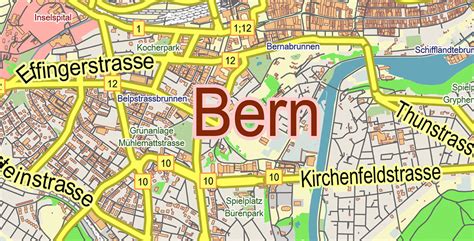 Bern Switzerland PDF Vector Map City Plan Low Detailed (for small print ...