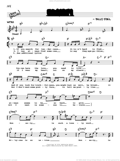 Honesty sheet music (real book with lyrics) (PDF)