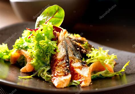 Salad With Smoked Eel with Unagi Sauce — Stock Photo © Subbotina #24593321