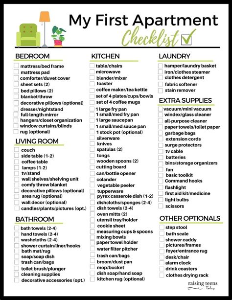 My First Apartment Checklist: FREE Printable - Raising Teens Today