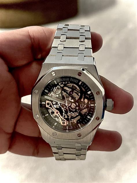 Silver Audemars Piguet AP Royal Oak Skeleton Open-worked Automatic ...