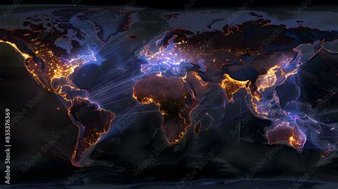 Undersea cable network map visualizing global internet traffic flows ...