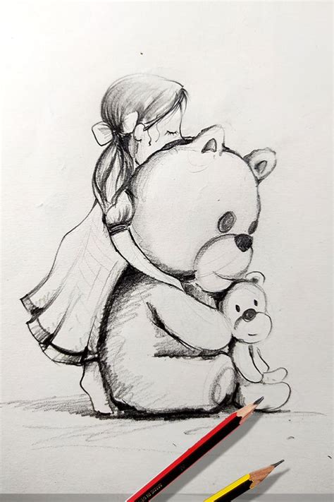 How to draw girl holding a teddy bear | girl hugging a teddy bear ...