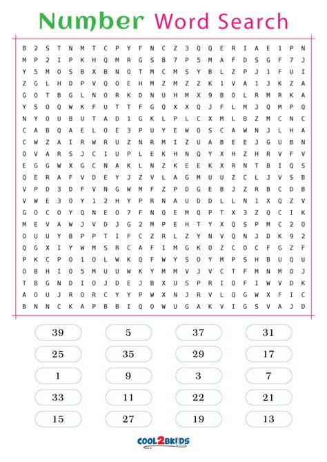 Printable Number Word Search - Cool2bKids