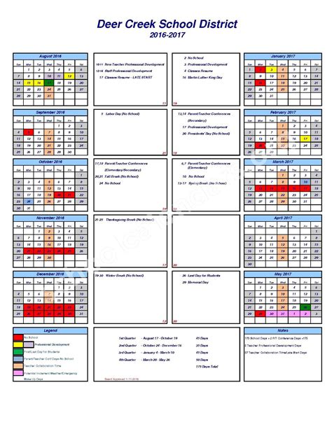 2016 - 2017 District Calendar | Deer Creek School District – Edmond, OK