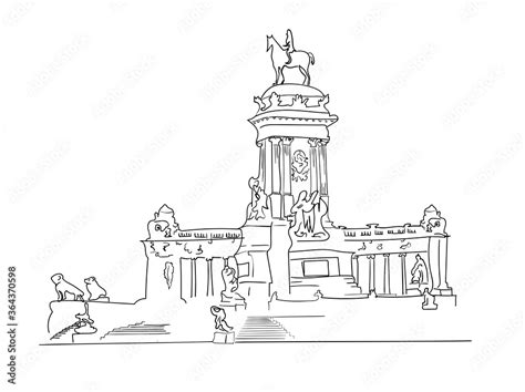 Retiro Park sketch vector isolated on white background, Retiro Park transparent sign , line or ...