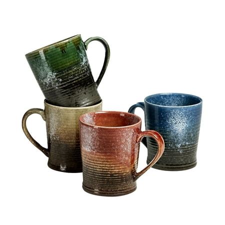 overandback Stoneware Rustic Farmhouse mugs, set of 4, Assorted ...