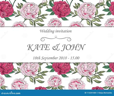 Wedding Invitation, Card, Peony Card Stock Vector - Illustration of flower, summer: 113241484