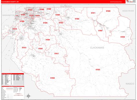 Clackamas County, OR Zip Code Wall Map Red Line Style by MarketMAPS - MapSales