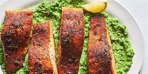 Old Bay Salmon with Lemony Mashed Peas | Recipe Cloud App