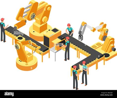 Conveyor production line automotive industry and automation control isometric vector concept ...