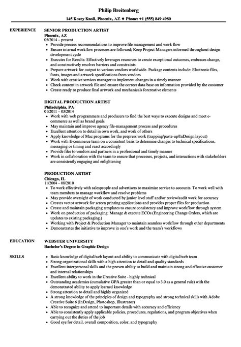 Production Artist Resume Samples | Velvet Jobs