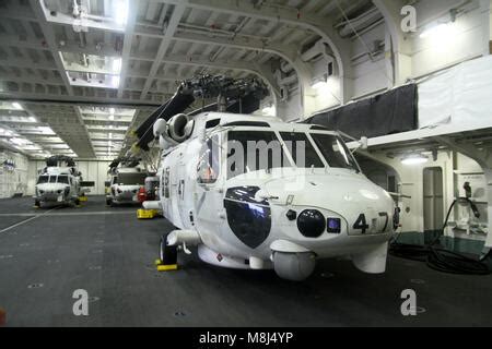 Inside Helicopter carrier Izumo's hangar bay Stock Photo - Alamy