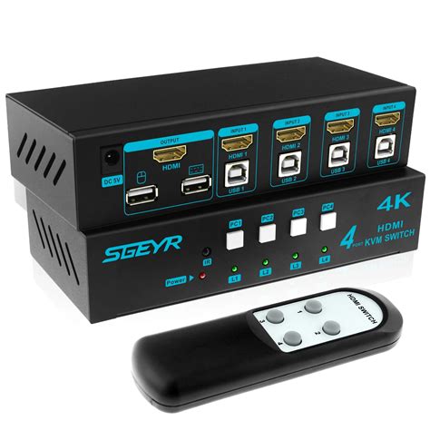 SGEYR 4K HDMI KVM Switch 4 Port USB KVM HDMI Switch Support USB2.0 Mouse Keyboard Switch 4Kx2K ...