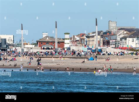 Rhyl Air Show August 31st 2014 showing sky tower and Rhyl beach with ...