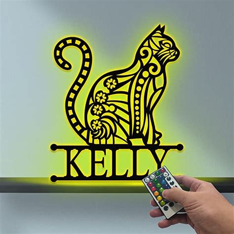 Cat Metal Wall Art With Colorful LED Lights Floral Cat Metal - Etsy