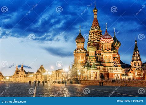 St. Basil`s Cathedral Night View Stock Photo - Image of russian, dome ...