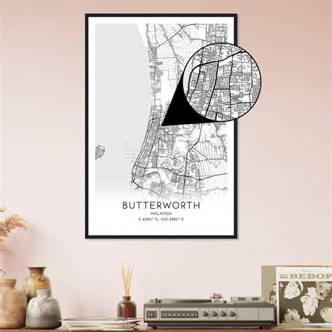 Butterworth Malaysia Map Poster, Butterworth City Road Wall Art Print ...