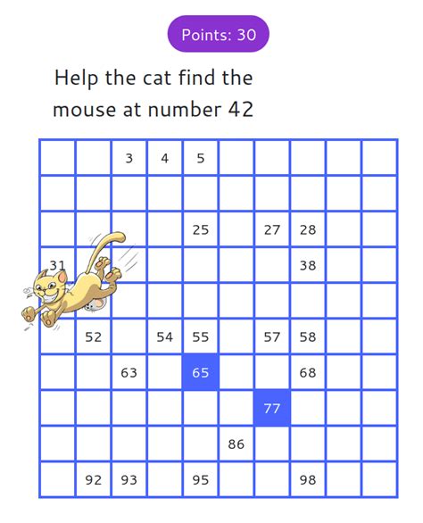 Give the Cat a Mouse: a 100-Chart Game — Online Practice (grades K-2)