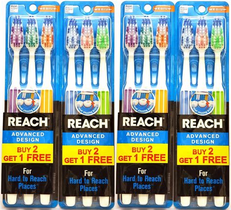 Reach Advanced Design Medium Toothbrushes, 3 Count (Pack of 4) Colors May Vary - Walmart.com