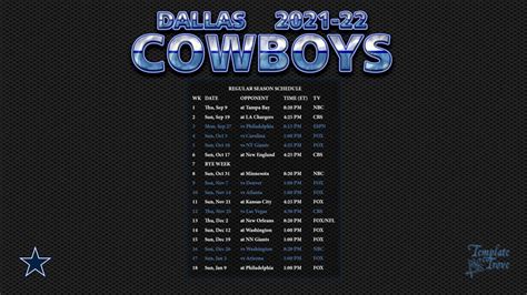 2021-2022 Dallas Cowboys Wallpaper Schedule