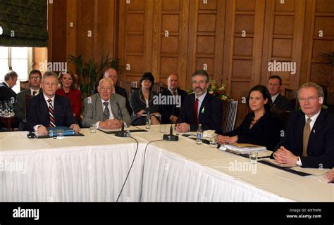 From left, Nigel Dodds MP, Democratic Unionist Party deputy leader Peter Robinson, Democratic ...