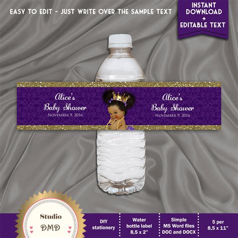 Printable Baby Shower Water Bottle Labels Baby Girl Royal | Etsy