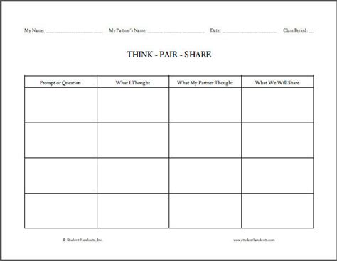 Think, Pair, Share T-Chart Worksheet | Student Handouts