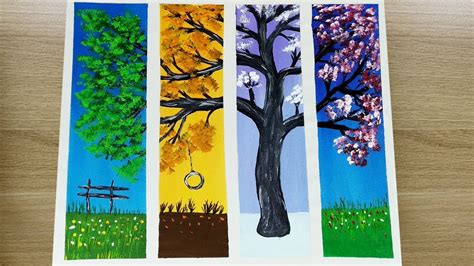 Four Seasons Tree/ Landscape Acrylic Painting Step by Step/ 4 Seasons ...