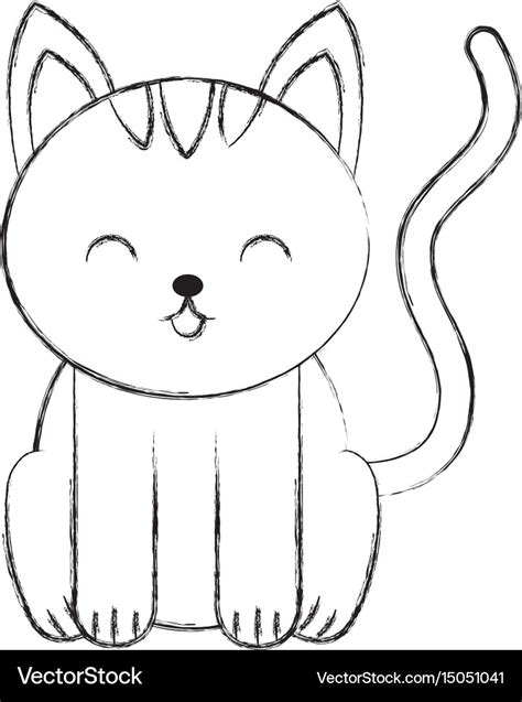 Cute sketch draw cat cartoon Royalty Free Vector Image