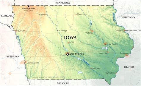 Physical map of Iowa