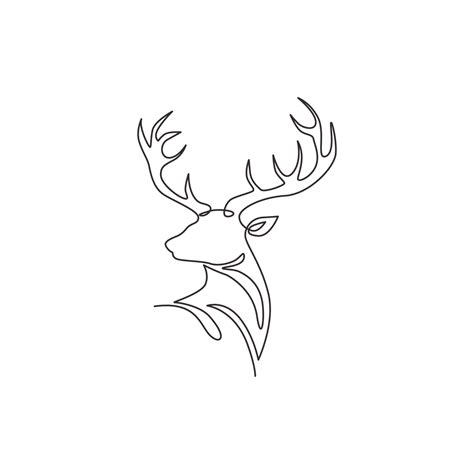 Single continuous line drawing of elegance head deer for national zoo ...