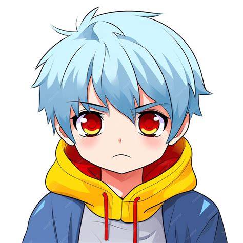 Premium AI Image | anime boy with blue hair and red eyes wearing a ...