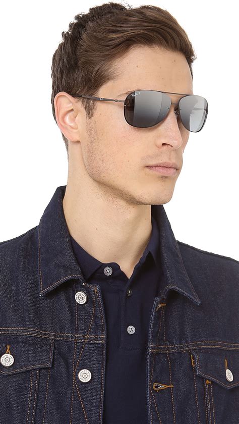 Ray-ban Lightweight Aviator Polarized Sunglasses in Black for Men | Lyst