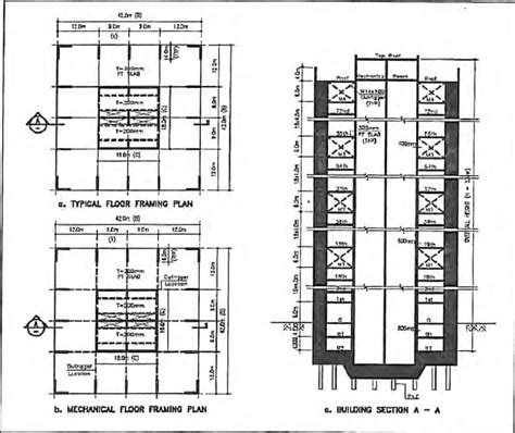 The investigated building structural framing plans and the building section | Download ...