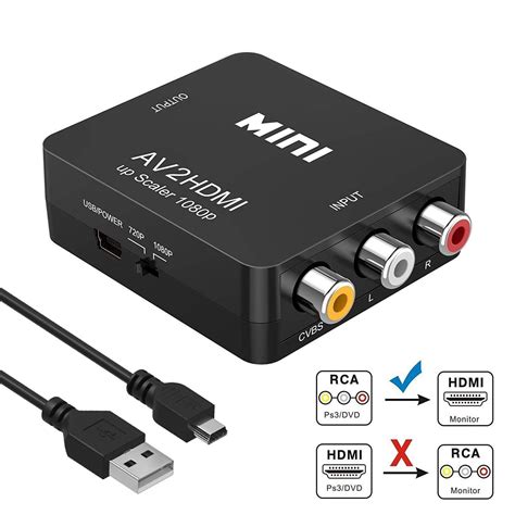 RCA to HDMI, Coolmade 1080P Mini RCA Composite CVBS AV to HDMI Video Audio Converter Adapter ...